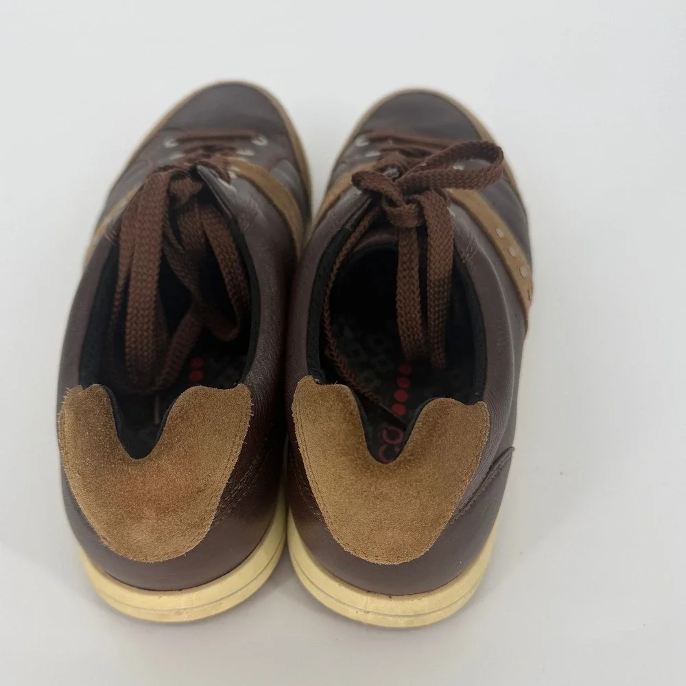 ECCO Mens Brown Leather Suede Low Top Lace Up Sneakers Studded Size 46